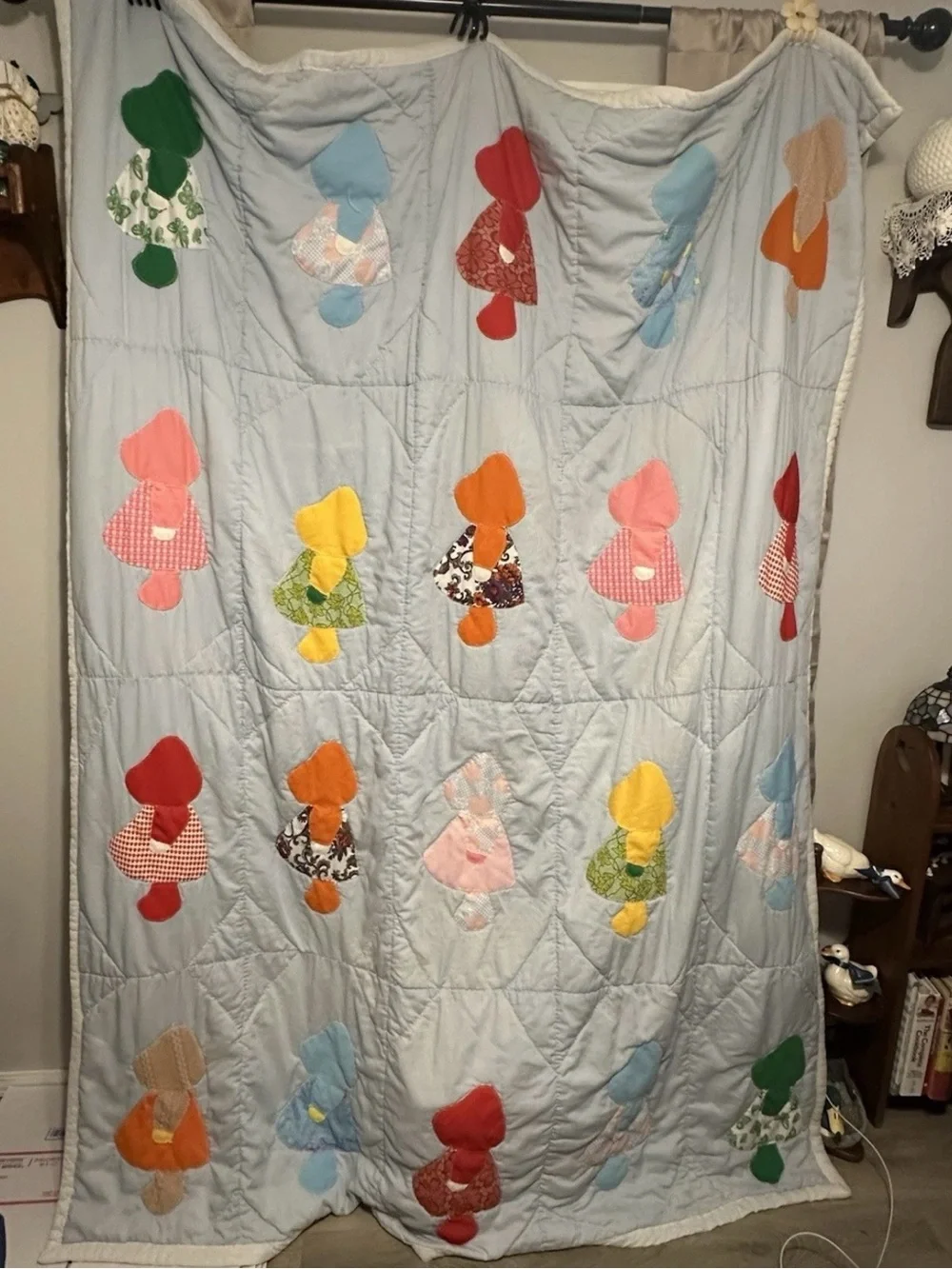 Vintage Handmade Patchwork Sunbonnet Sue Quilt - Multi Color